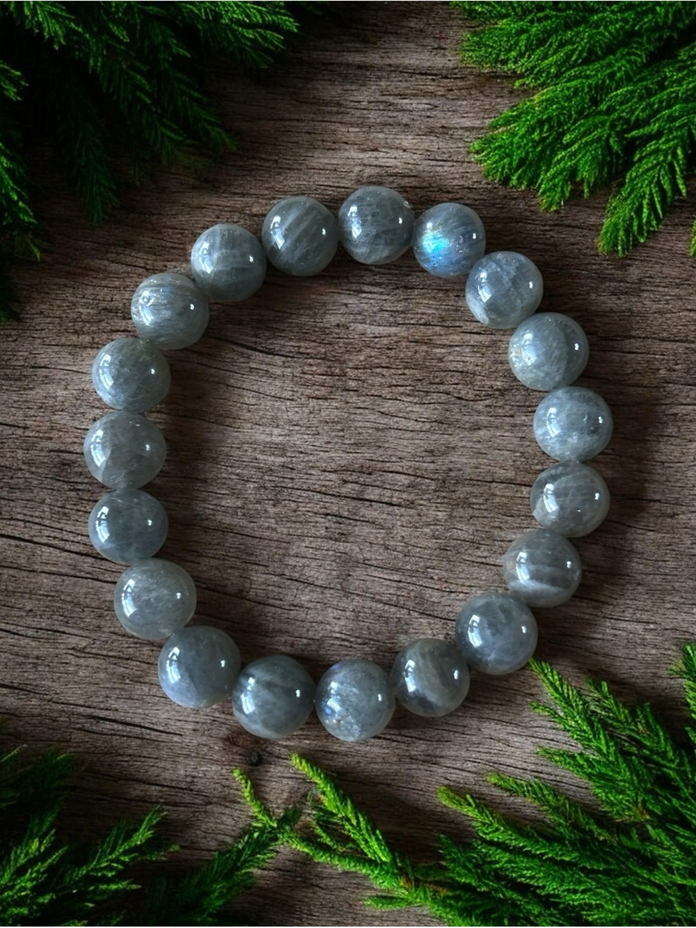 Labradorite Stretch Beaded Bracelet 10mm- Grey Blue